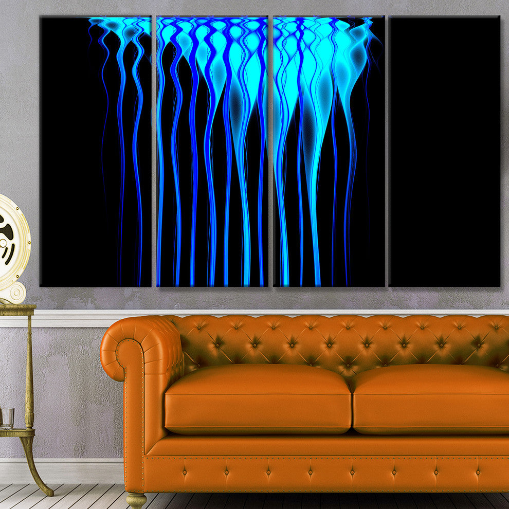 Blue Flames Fractal Pattern, Abstract Art on Canvas, 48"x28", 4 Panels