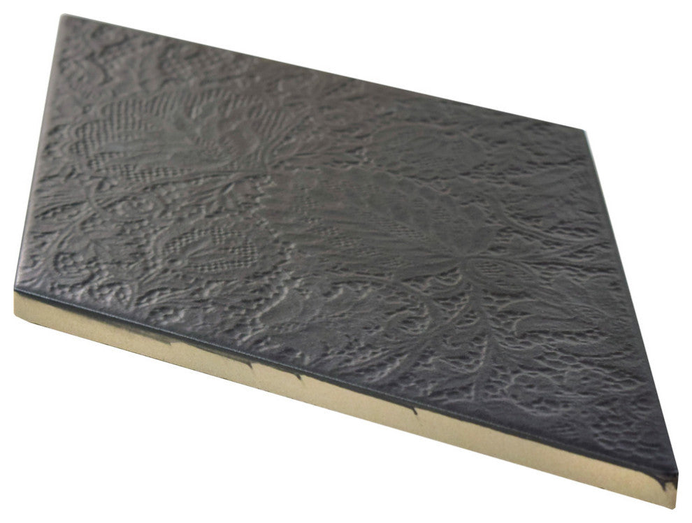 Rhombus Porcelain Floor and Wall Tile, Black, Sample