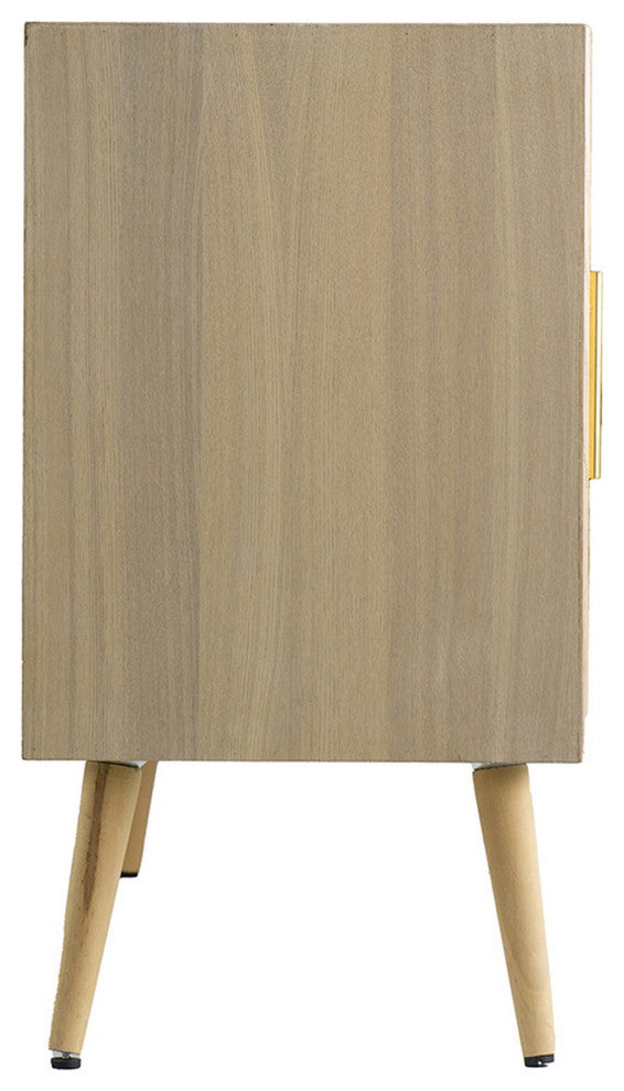 Benzara BM285268 TV Media Entertainment Console, 3 Rattan Doors, Modern, Brown