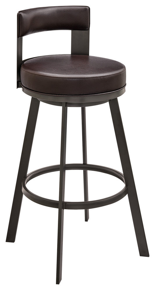 Lynof Swivel Bar Stool in Brown Metal with Brown Faux Leather