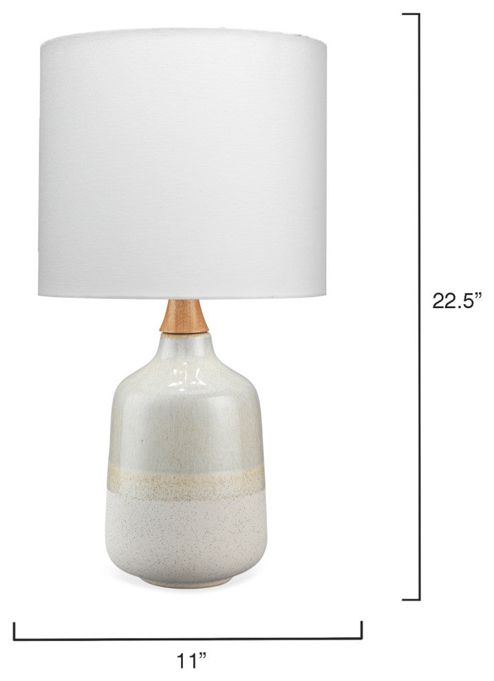 Alice Table Lamp, Cream and Light Blue Ceramic With Drum Shade, White Linen