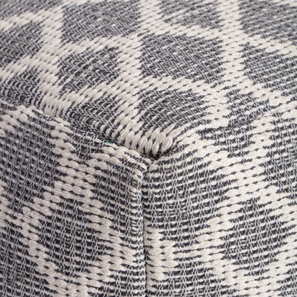 South Grand Gray 22" x 22" x 16" Gray and Ivory Pouf