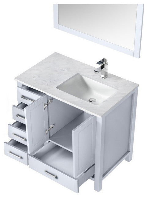 Jacques White 36" Single Vanity Set with Carrara Marble Top - Right Version