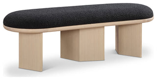 Wilshire Boucle Fabric Upholstered Bench, Black, Natural Oak Finish