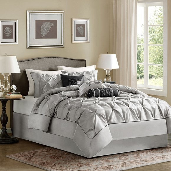 Madison Park Polyoni-Pieced 7-Piece Comforter Set With Pleats, California King