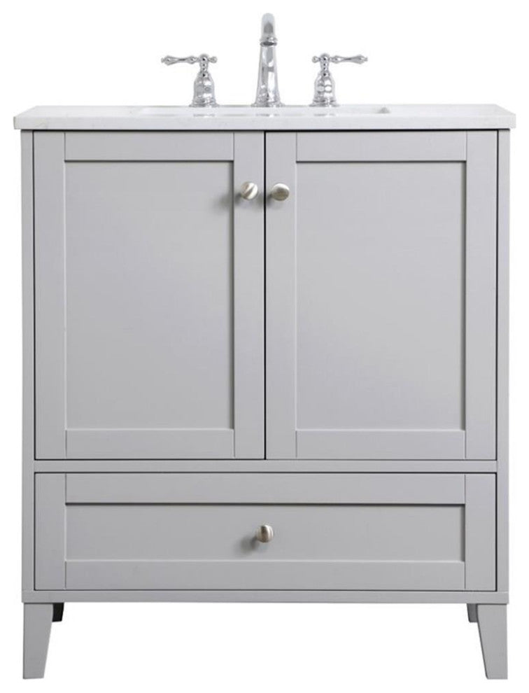 Elegant Decor Sommerville 30" Single Quartz Top Bathroom Vanity in Gray