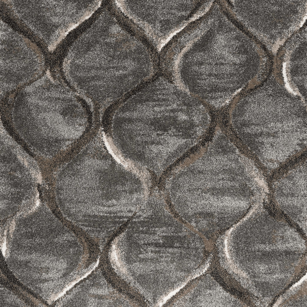 3'X5' Charcoal Machine Woven Ogee Indoor Area Rug