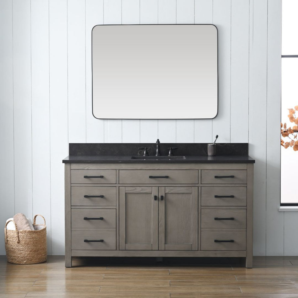 Jasper 60" Bathroom Vanity, Textured Gray, Blue Limestone