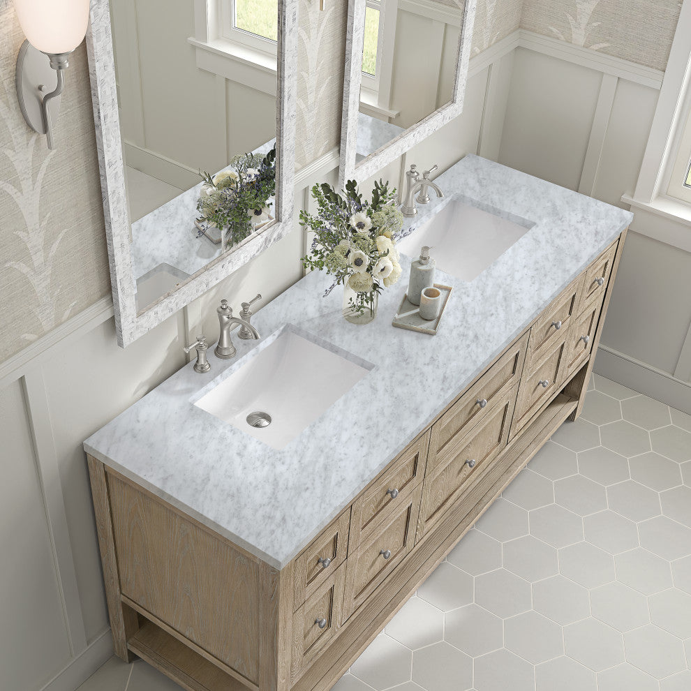 Breckenridge 72" Double Vanity, Oak, 3 CM Carrara White Marble Top