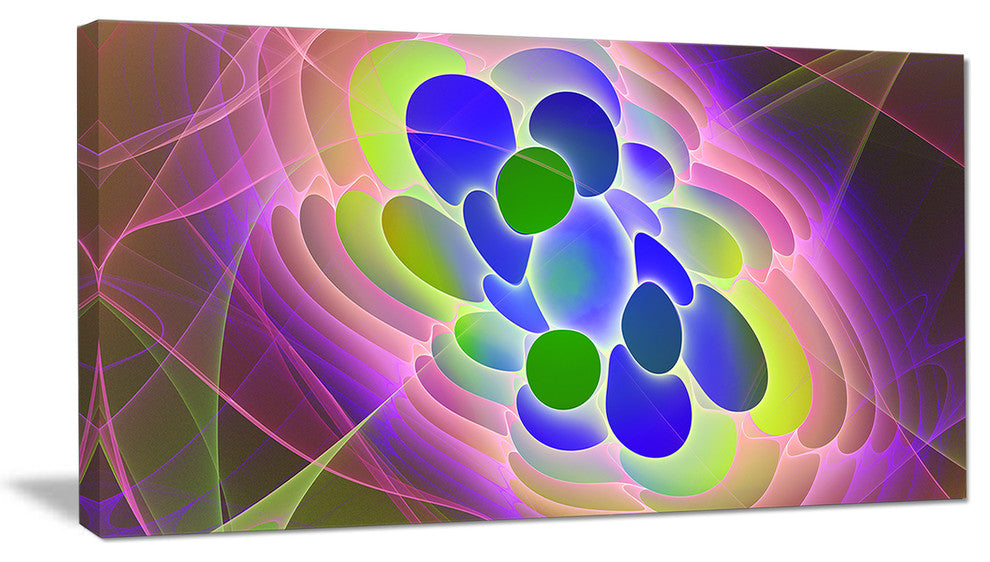 Blue Green Fractal Virus Design, Abstract Art on Canvas, 40x20