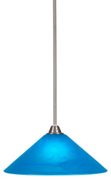 Paramount 1-Light Mini Pendant, Brushed Nickel, 16" Blue Italian Glass