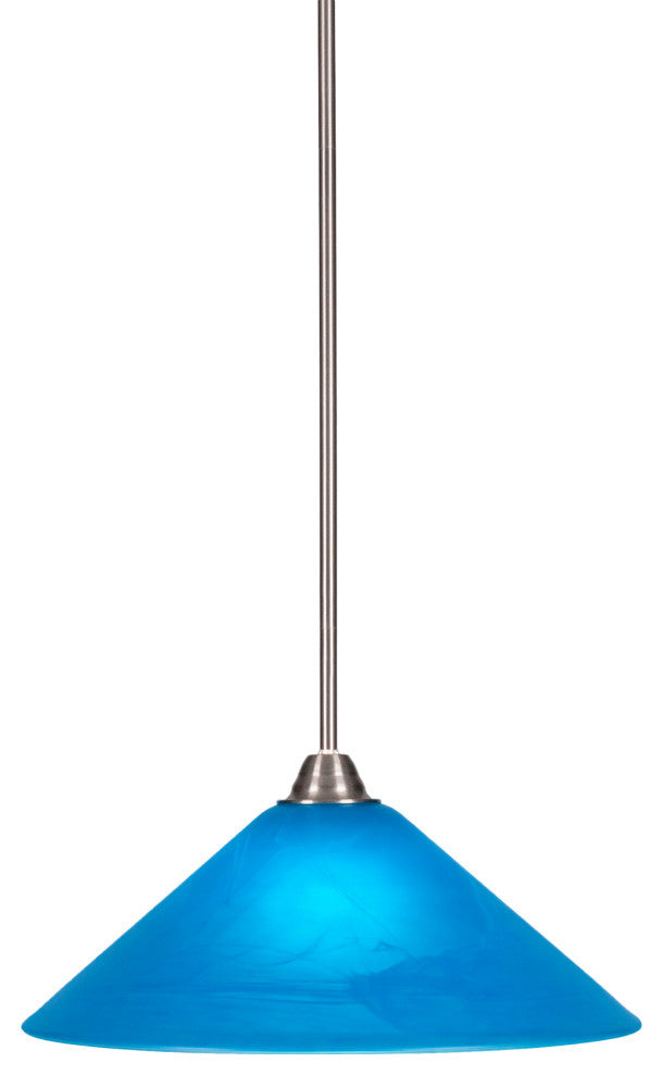 Paramount 1-Light Mini Pendant, Brushed Nickel, 16" Blue Italian Glass