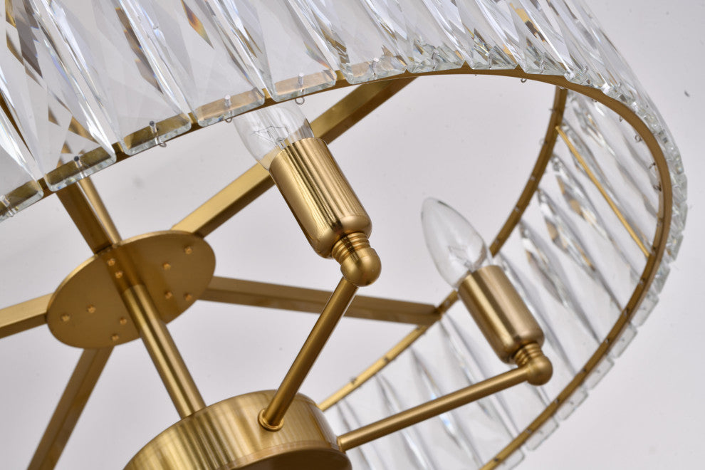 22" 12-Light Gold Metal Chandelier With Clear Crystals, Gold, 22"
