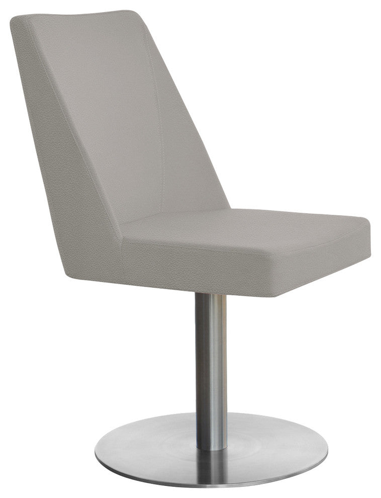 Prisma Round Chair, Stainless Steel Base, Light Gray Leatherette