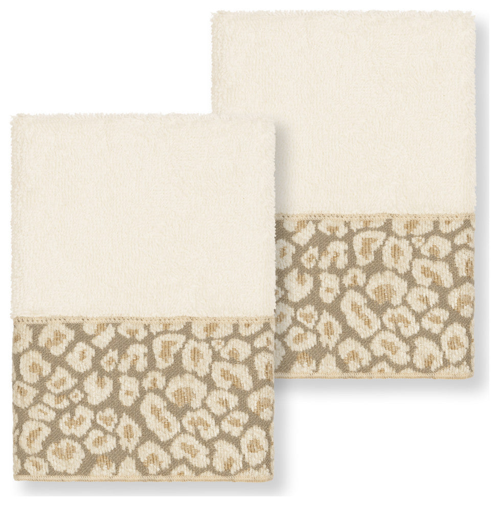Linum Home Turkish Cotton Spots 2-Piece Embellished Washcloth Set, Cream