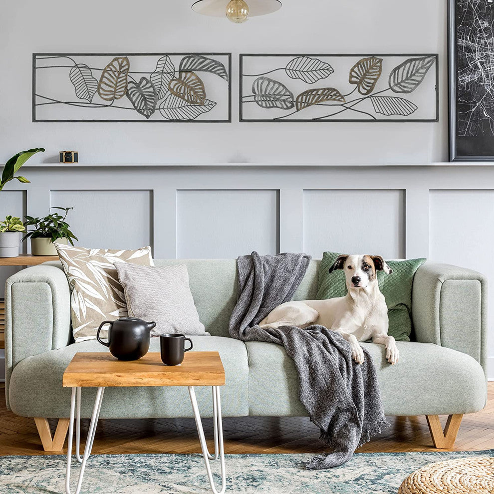 Modernist Leaf Wall Sculpture Panels, Set of 2