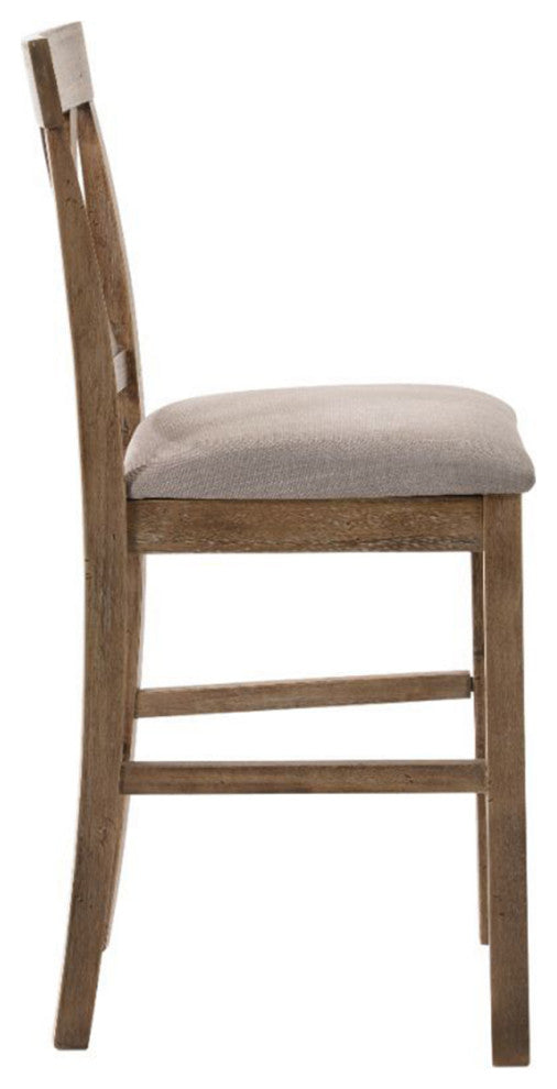 Set of 2 Linen Upholstered Counter Height Chair, Tan Linen/Weathered Oak