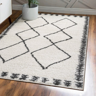 Calvia Moroccan Diamond Shag, White/Black, 4'x6'