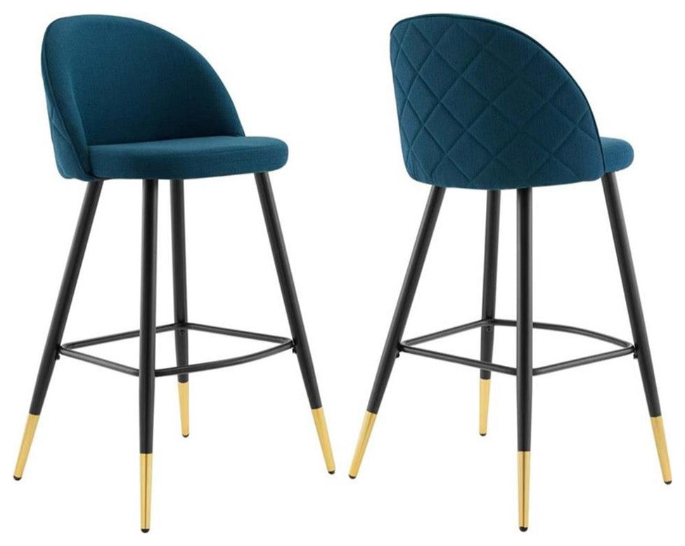 Cordial Fabric Bar Stools - Set of 2-Azure