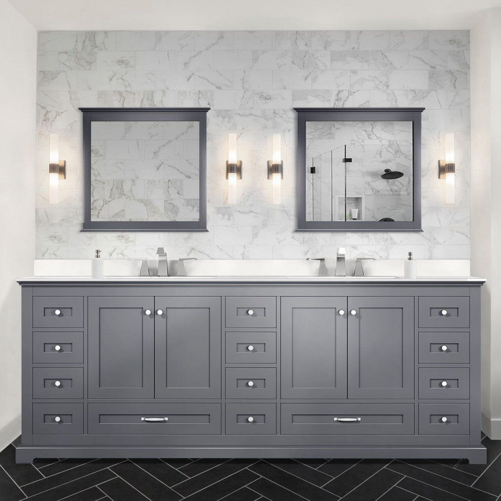 Dukes 84" Dark Grey Double Square Sink Vanity with Quartz Top, No Mirror