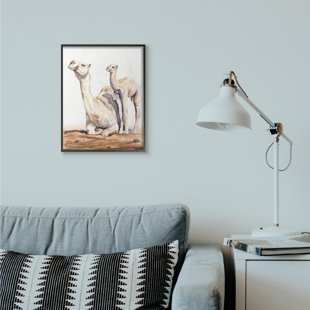 Cute Baby Camel Family Animal Watercolor Painting, 16"x20"