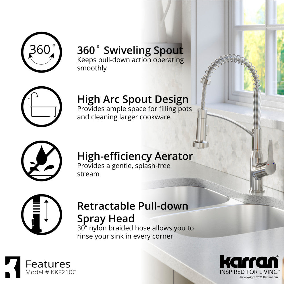Karran Single-Handle Pull-Down Sprayer Kitchen Faucet, Chrome