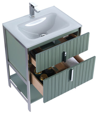 Serenity Bath Vanity, Mint Green, Chrome, White Glass Sink Top, 1-Hole