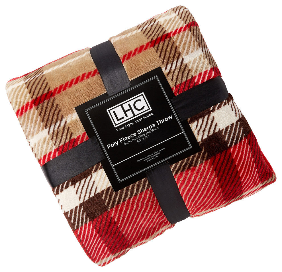LHC Poly Fleece Sherpa Throw Blanket, Vineyard
