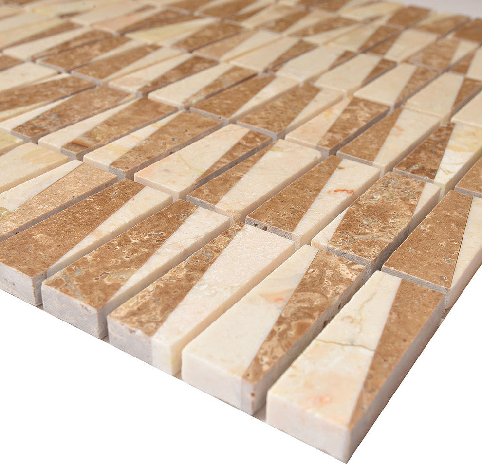 12"x12" Marble Mosaic Tile, Bamboo Collection, Cafe, Brick, Polished, Set of 5