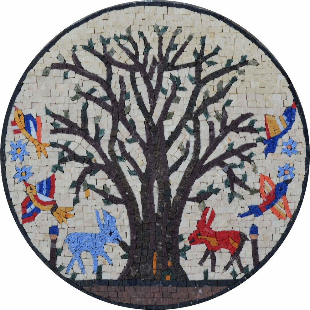 Mosaic Medallion, Forest Animals, 32"x32"