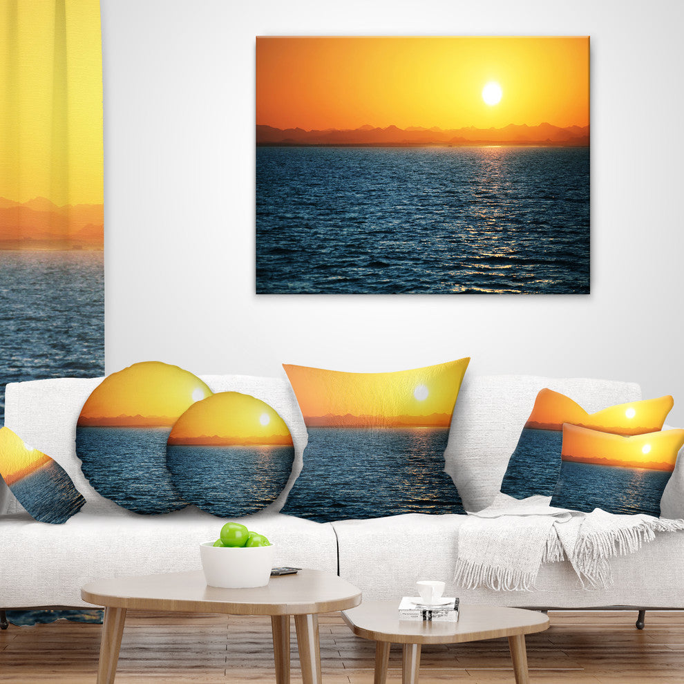 Beautiful River View At Sunset Seashore Throw Pillow, 18"x18"
