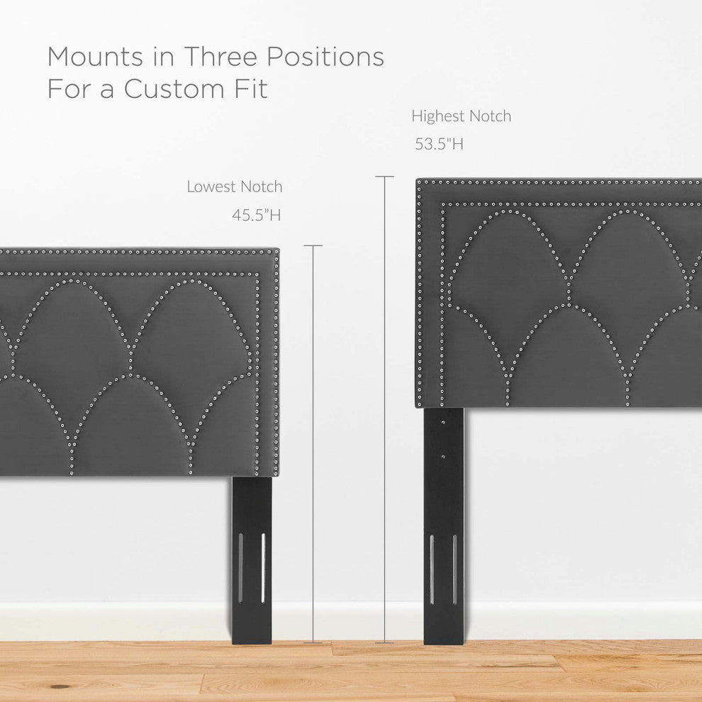Headboard, Nailhead, Twin Size, Charcoal Gray, Velvet, Modern, Guest Suite