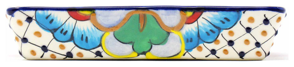 Handmade Pottery 9" Divided Platter, Dots and Flowers