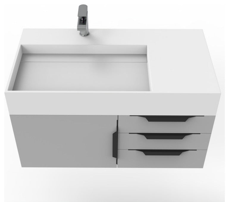 CastelloUSA Amazon 36" Wall Mount Vanity Set, Gray, White Top, Black Handles