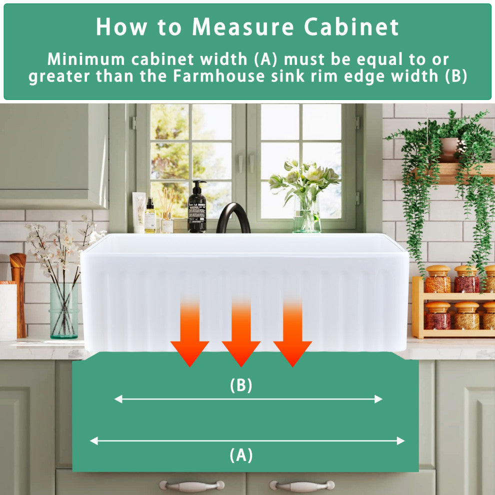36" L X 20" W Farmhouse Kitchen Sink With Grid and Strainer