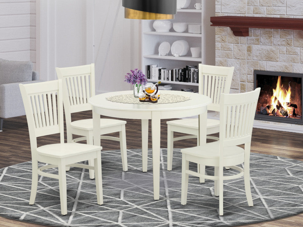 5-Piece Set, 4 Chair With Slatted Back and Table With Top, Linen White