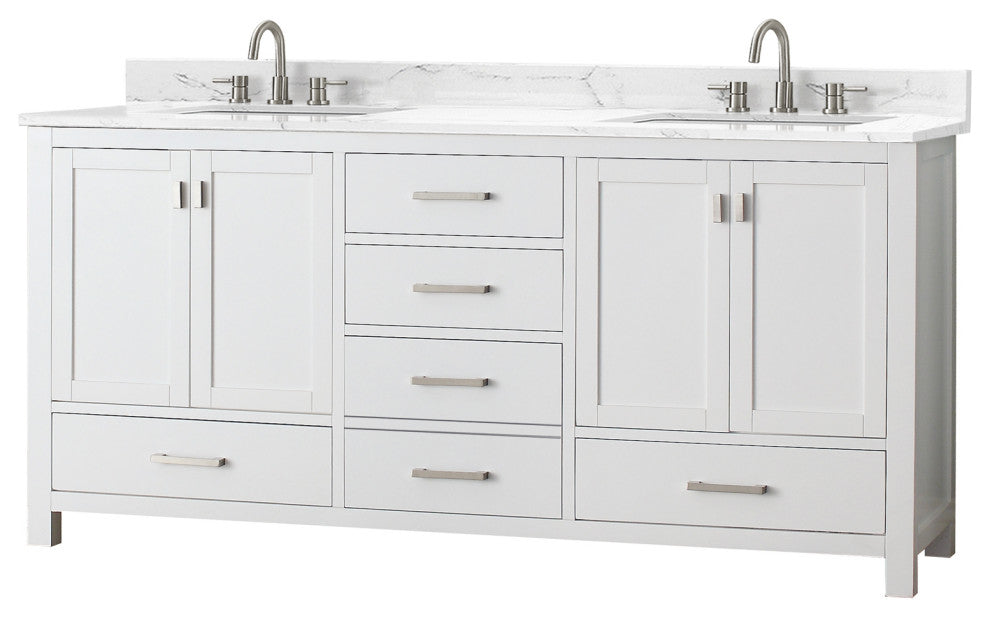 Avanity Modero 72" Double Vanity, White, Cala White Engineered Stone Top