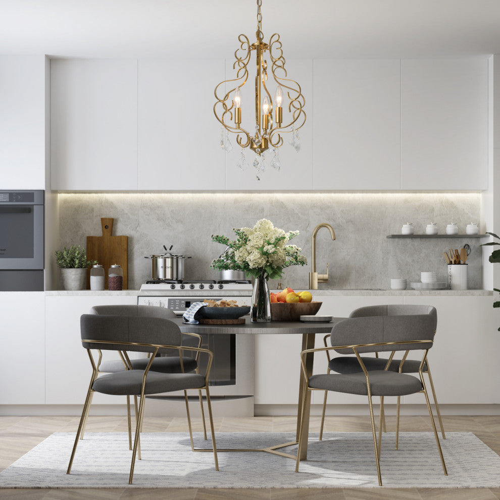 LNC Modern 3-Light Gold Chandelier With Crystal, Lantern Shape