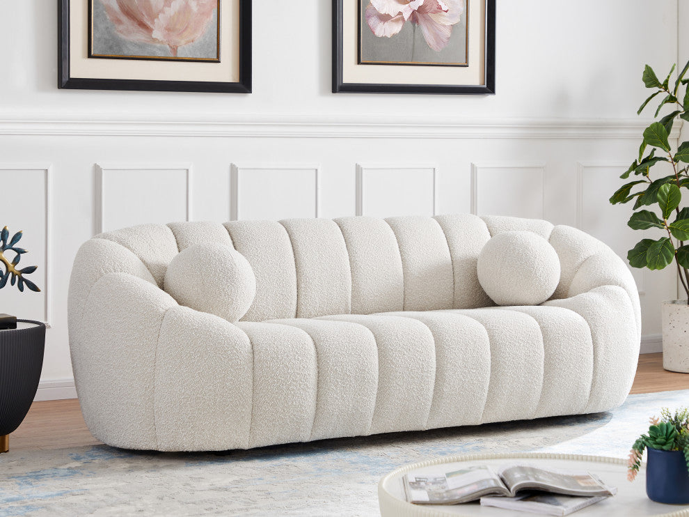 Elijah Boucle Fabric Upholstered Sofa, Cream