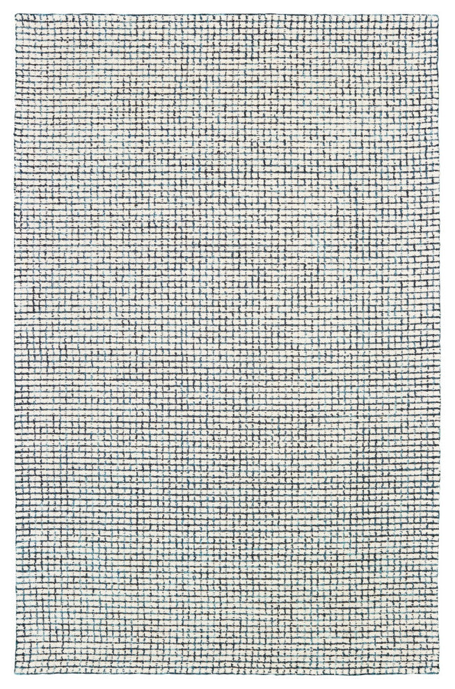 8" x 10" Navy and Ivory Grids Area Rug