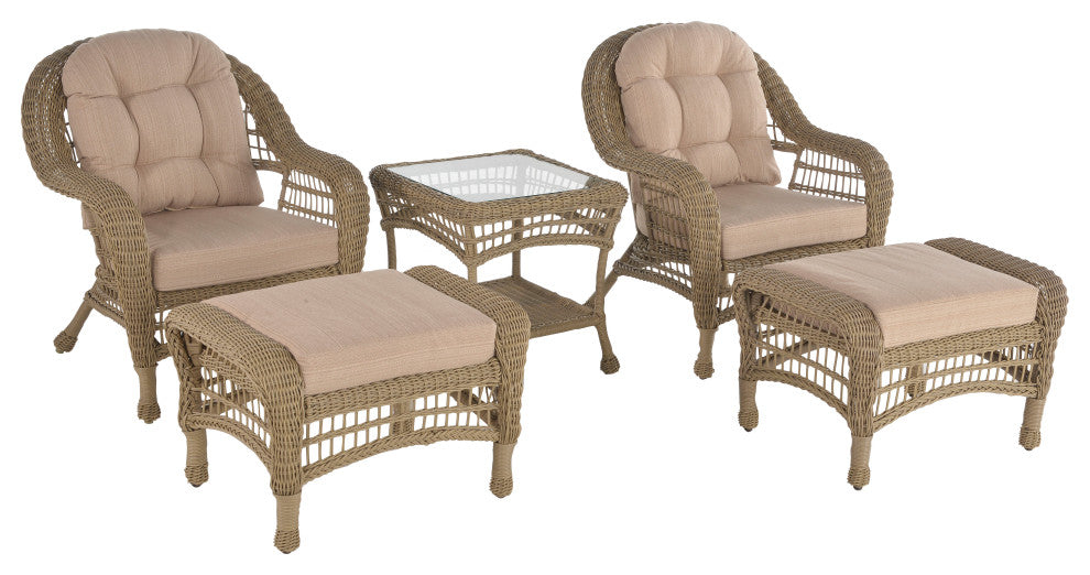 Outdoor Garden 5-Piece Conversation Set With Ottomans And End Table