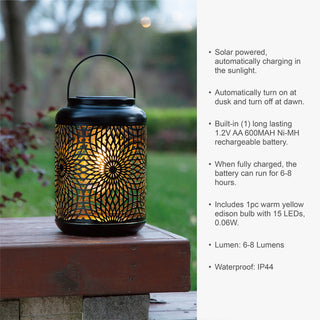 8.75"H Metal Cutout Solar Powered Outdoor Hanging Lantern