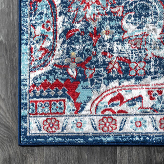 Modern Persian Vintage Medallion Red/Navy 2' x 8' Runner Rug