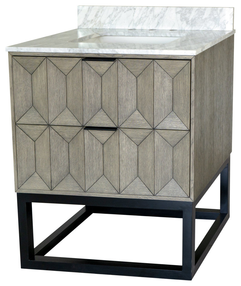 Henley 30" Bathroom Vanity, Gray Oak, Top: Carrara Marble