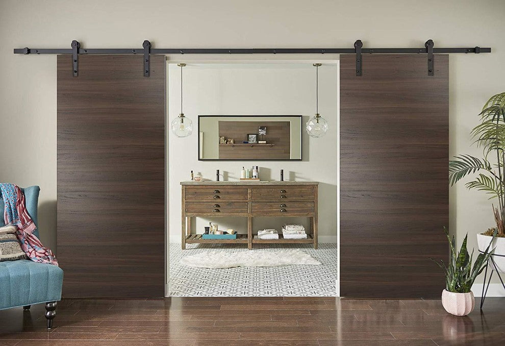 Sliding Double Barn Doors 60 x 96 & 13FT Rail | Planum 0010 Chocolate Ash|