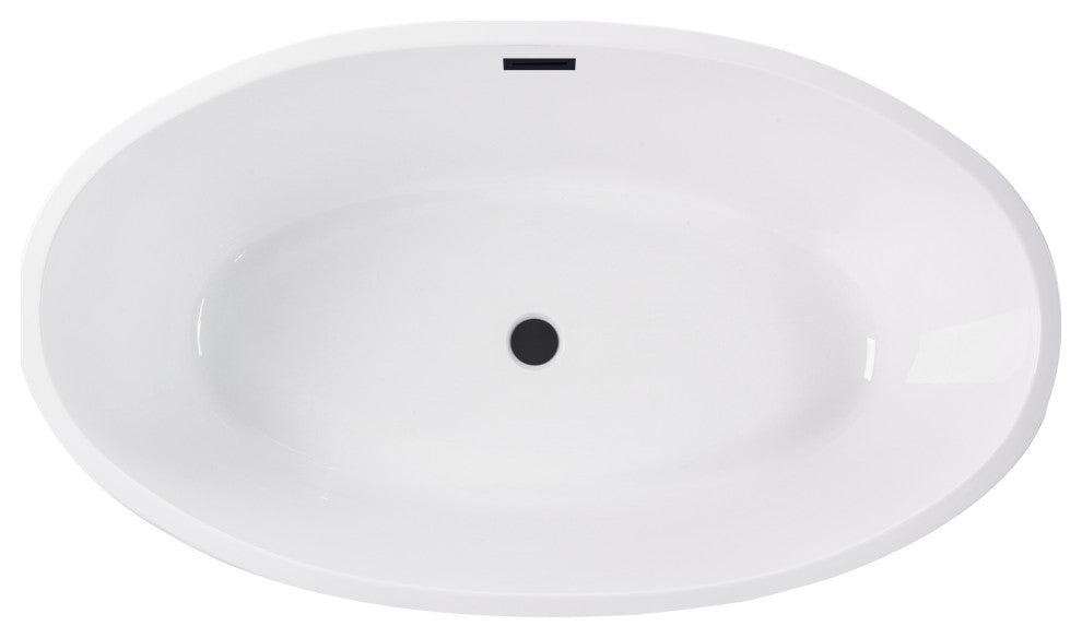 Vanity Art 55"x32" Acrylic Freestanding Soaking Bathtub, White/Matte Black