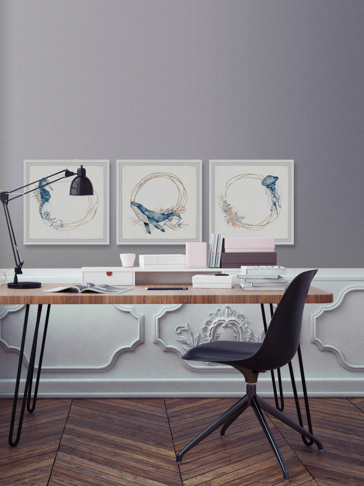 Deep Sea Creatures Triptych, 3-Piece Set, 18x18 Panels