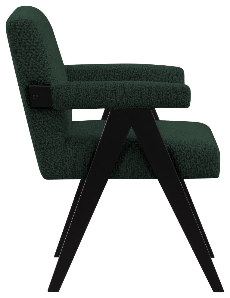 Woodloch Boucle Fabric Upholstered Accent Chair, Green, Black Finish