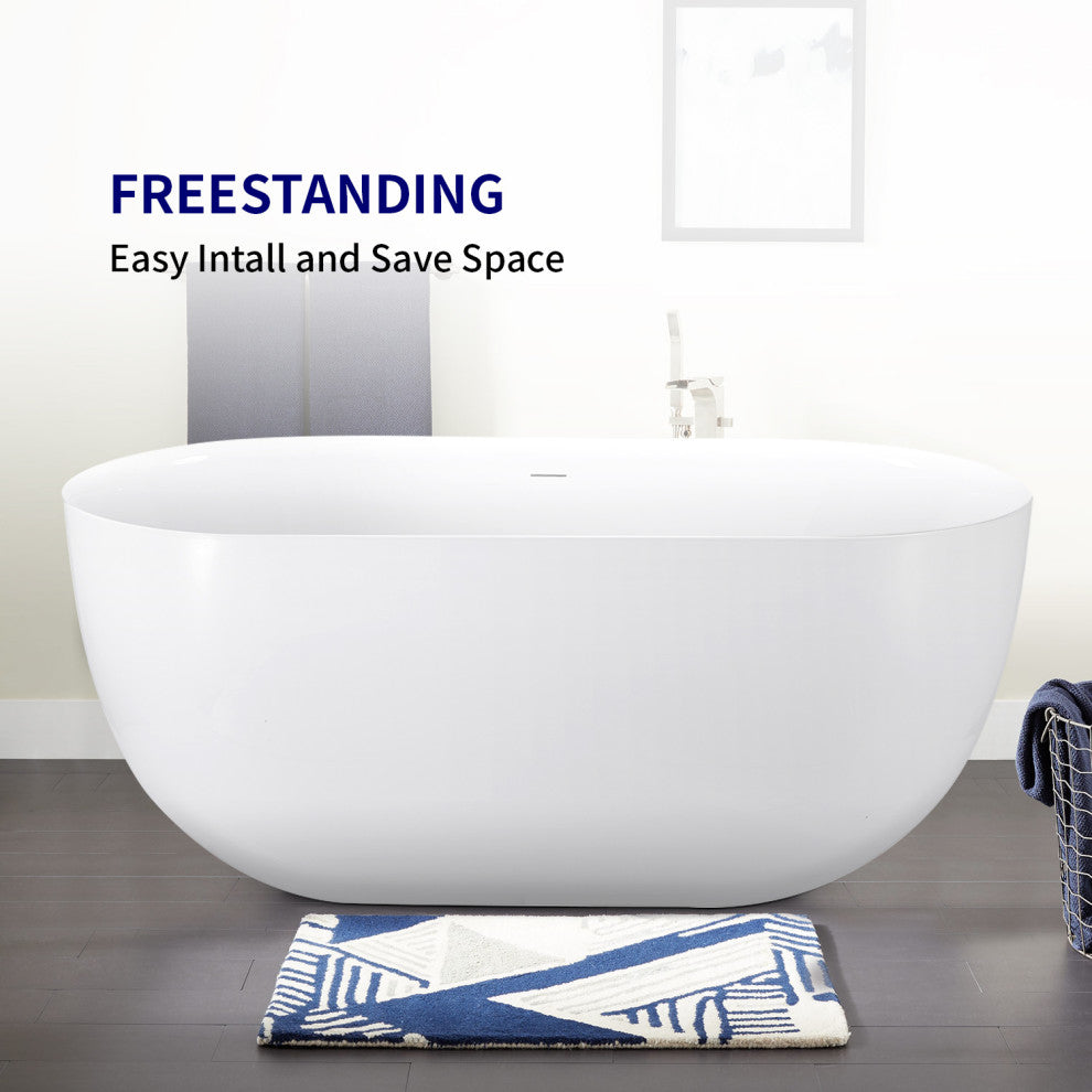 Giving Tree 59 inches Oval Freestanding Tub,Contemporary Soaking Tub,White
