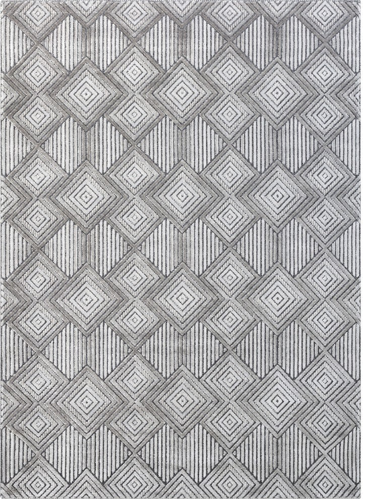 Well Woven Aspen Flint Gray Mid-Century Geometric 5'3"x7'3" Hi-Low Area Rug